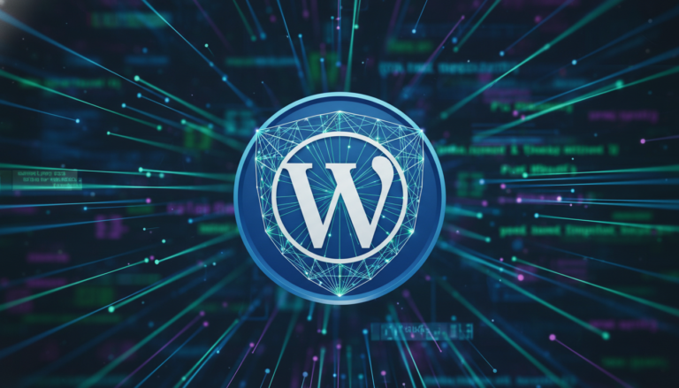 Escudo digital e logotipo WordPress, simbolizando segurança básica no WordPress