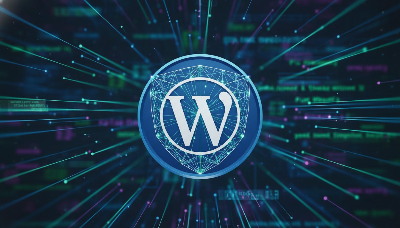 Escudo digital e logotipo WordPress, simbolizando segurança básica no WordPress