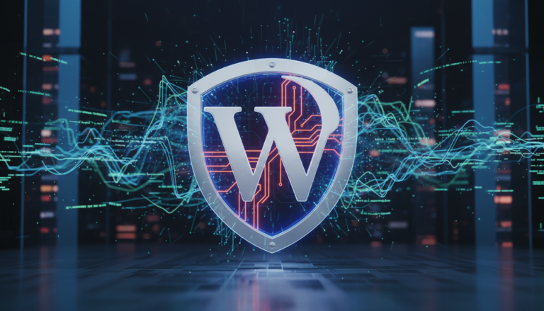 Ícone de escudo digital protegendo o logo do WordPress, representando o Really Simple Security 9.5.8 e suas melhorias de segurança.