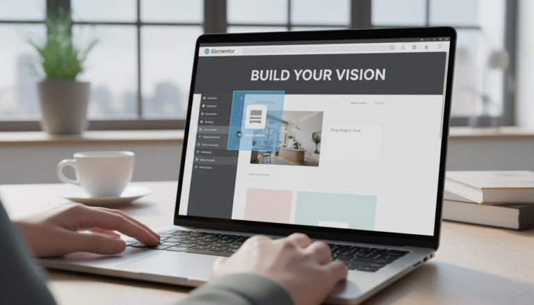Pessoa usando um tema WordPress com drag and drop para construir um site de forma visual