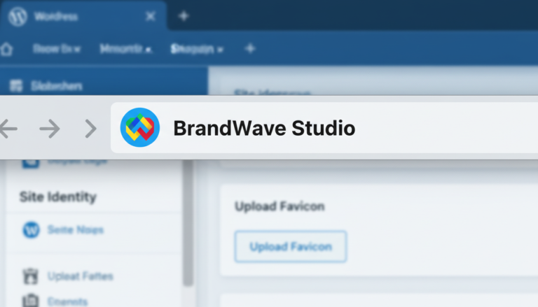 Favicon personalizado em aba de navegador com fundo WordPress
