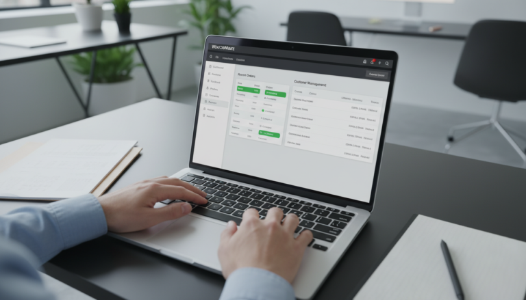 Dashboard do WooCommerce com gerenciamento de pedidos e clientes