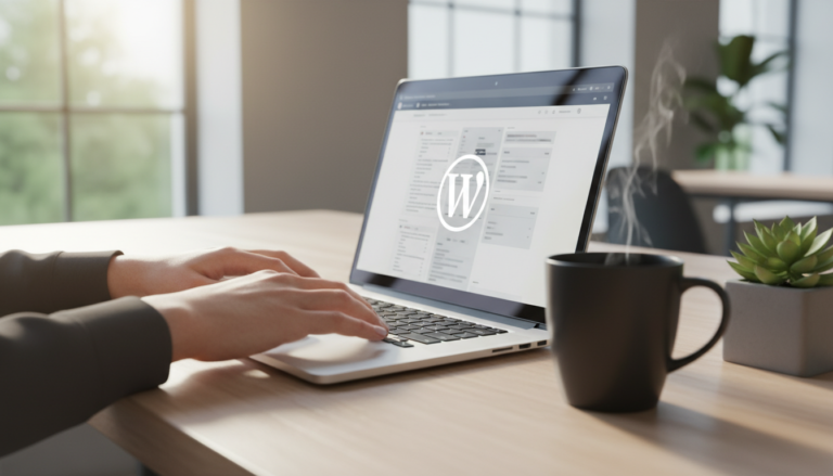 Pessoa instalando WordPress rapidamente em um laptop