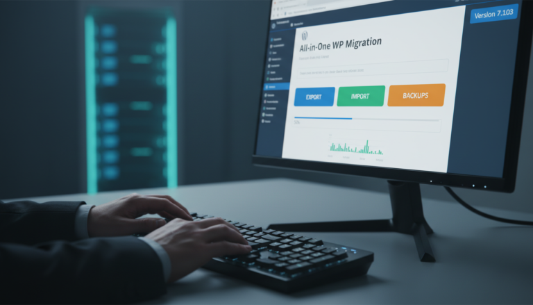 All-in-One WP Migração e Backup 7.103 interface com opções de migração e backup