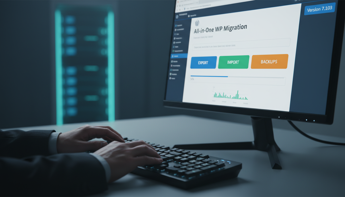 All-in-One WP Migração e Backup 7.103 interface com opções de migração e backup