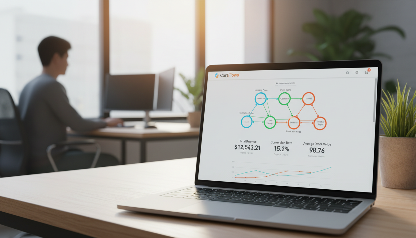 Interface do CartFlows 2.2.4 para WooCommerce, otimizando checkout e funis de vendas
