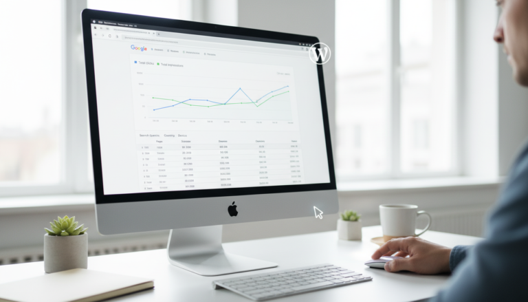 Interface do Google Search Console no WordPress com dados de desempenho SEO