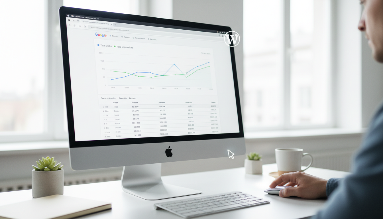 Interface do Google Search Console no WordPress com dados de desempenho SEO