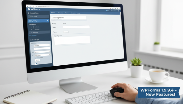 WPForms 1.9.9.4, construtor de formulários WordPress, assinatura digital, lógica condicional, otimização de desempenho, segurança, atualização WPForms