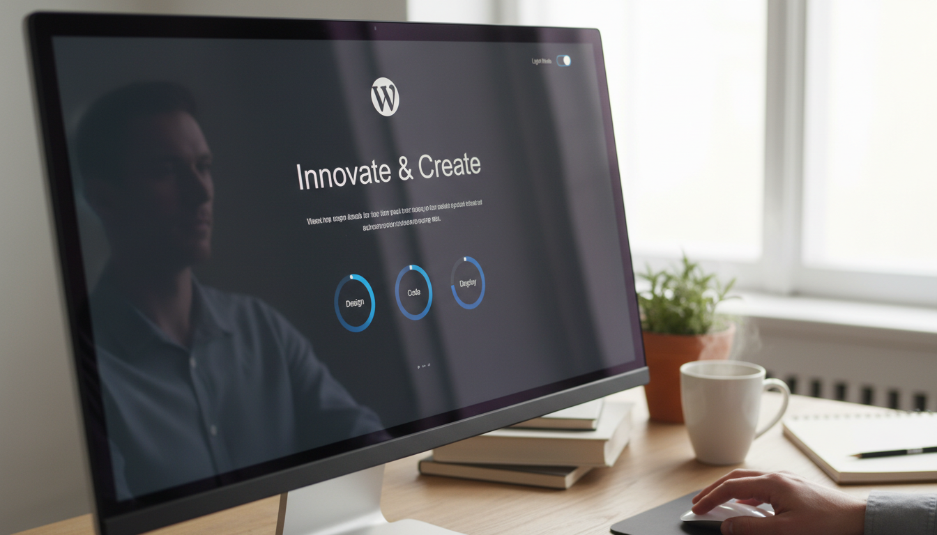 Tela de computador com tema WordPress minimalista e responsivo, ilustrando as tendências de design de 2024.
