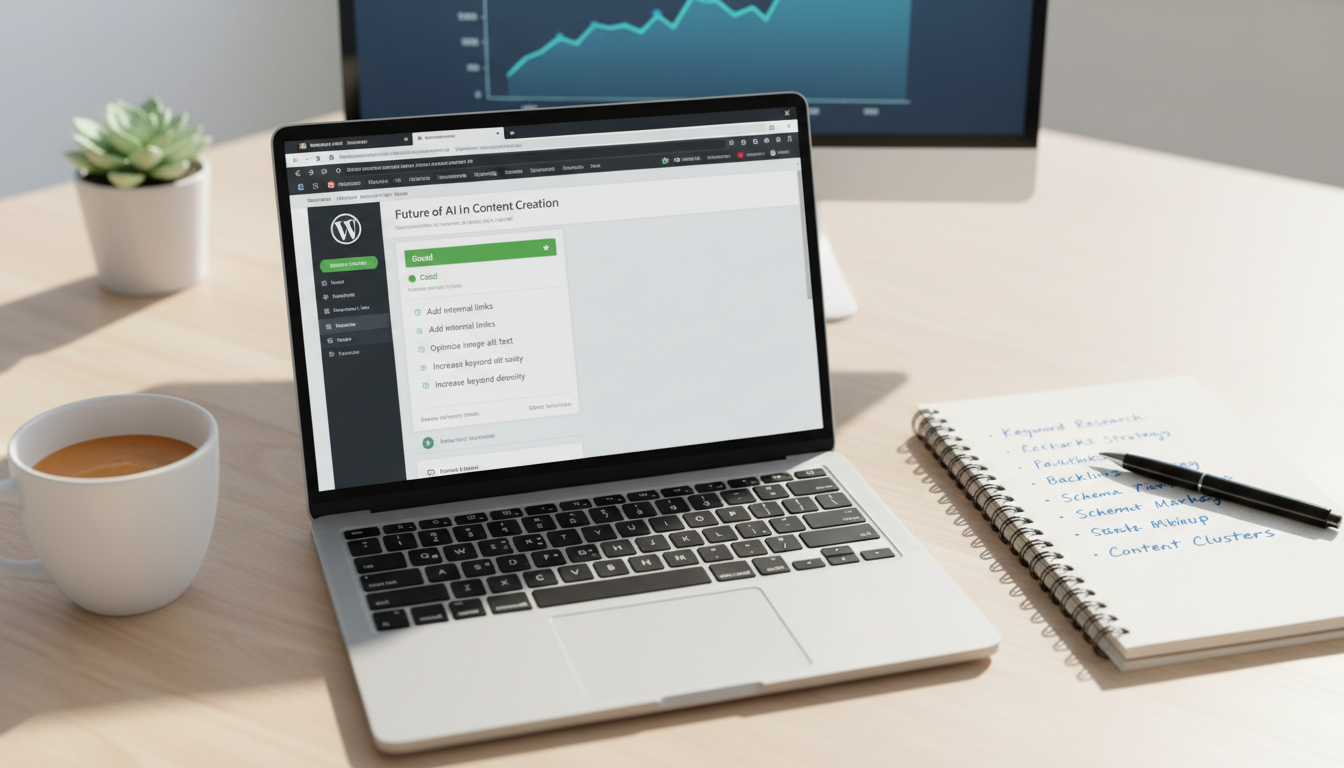 Pessoa trabalhando em laptop com plugins de SEO para WordPress