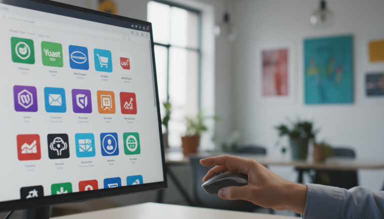 Dashboard WordPress com plugins instalados e ativos