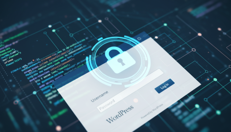 Cadeado digital sobre tela de login do WordPress, representando a limitação de tentativas de login para segurança