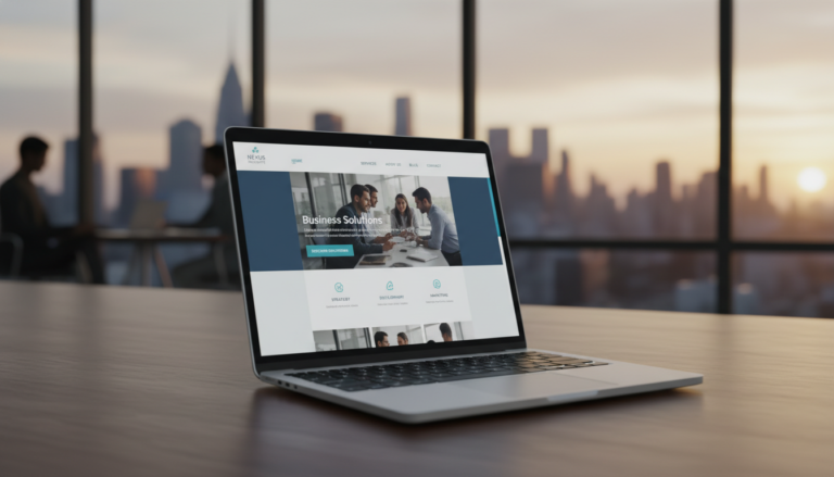 Website de negócios em WordPress, design profissional, laptop, presença online