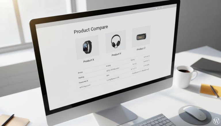 Comparação de produtos WordPress, plugin e-commerce, tabela comparativa, escolha de produto online, otimização de loja virtual.