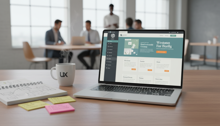 Laptop exibindo site WordPress otimizado para UX