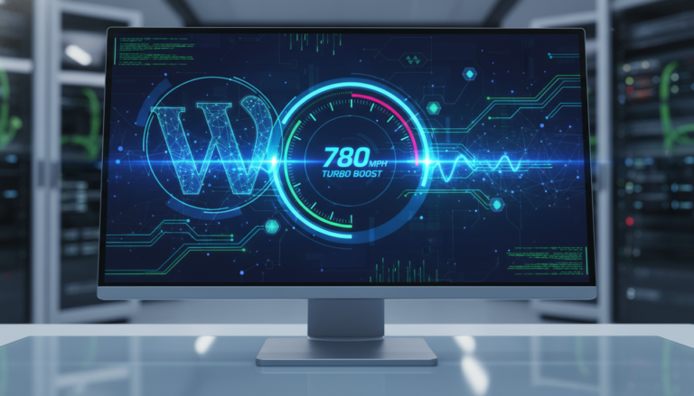 Painel de controle com velocímetro digital mostrando velocidade máxima, representando o Breeze – WordPress Cache Plugin 2.4.0 e a otimização de desempenho de sites.