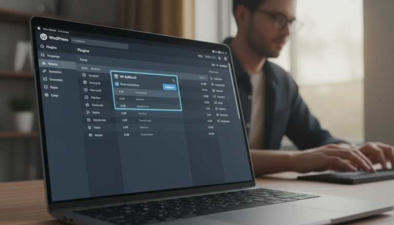 Interface do WP Rollback 3.1.0 para rollback de plugins e temas