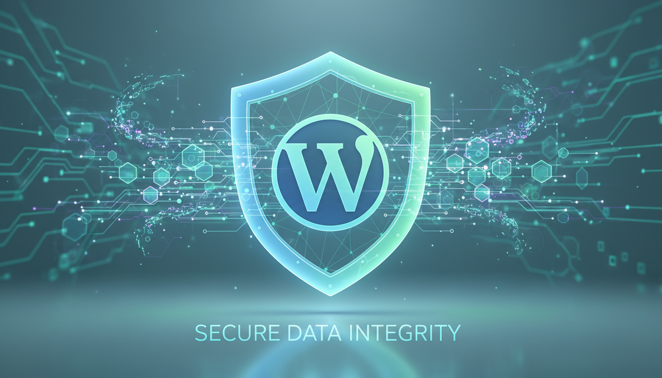 Ícone de escudo digital protegendo o logo do WordPress, simbolizando o plugin BackWPup 5.6.8 e suas funcionalidades de backup e restauração.