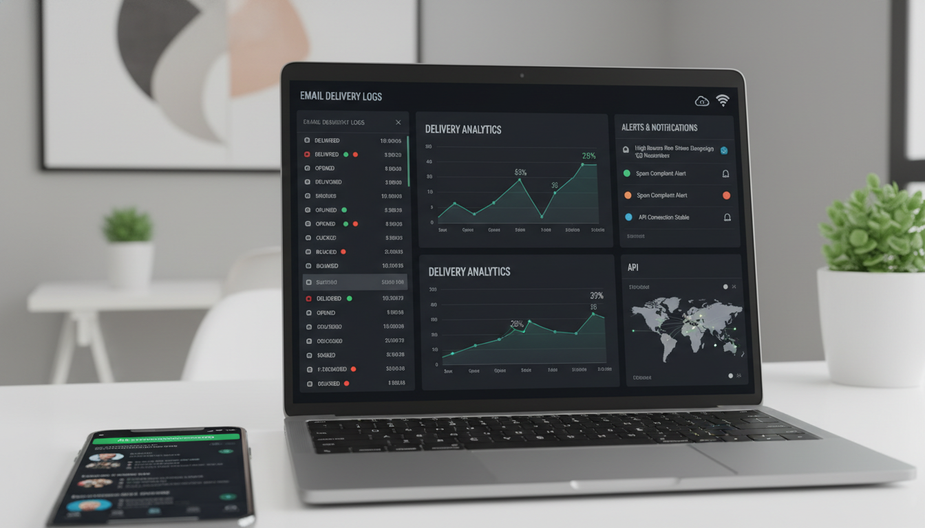 Dashboard do Post SMTP 3.9.1, logs de email, alertas SMTP, aplicativo móvel de gerenciamento de email
