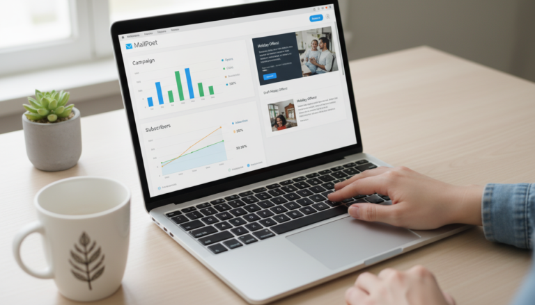 Dashboard MailPoet 5.23.1 com estatísticas de email marketing