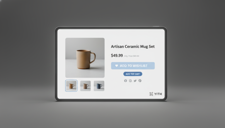 Interface do YITH WooCommerce Wishlist 4.14.0 com botão 'Adicionar à Lista de Desejos' e produtos em destaque.