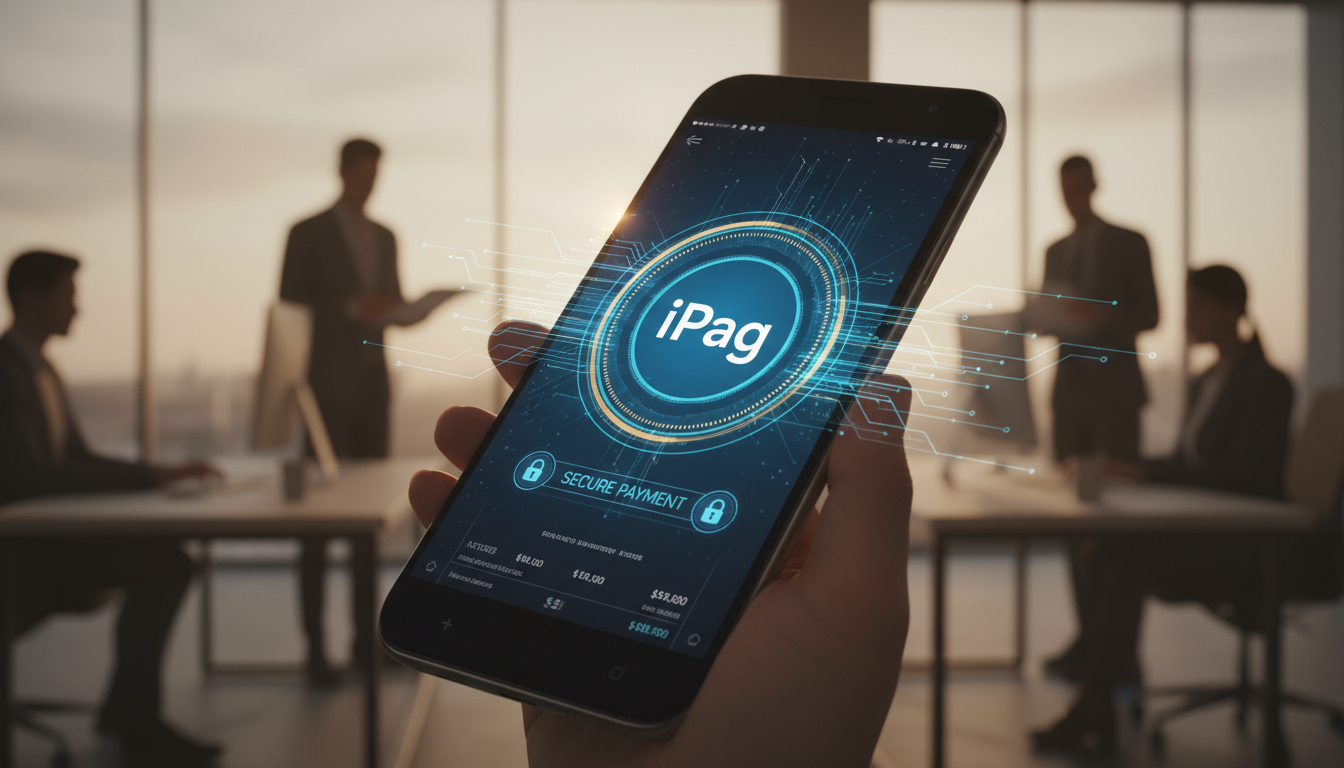 Interface do iPag Pagamentos Digitais 2.13.3 em um smartphone, com foco em segurança e rapidez.