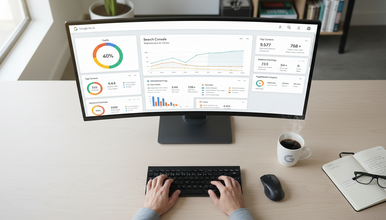 Gráfico de desempenho Site Kit 1.176.0, painel Google Site Kit, otimização SEO WordPress