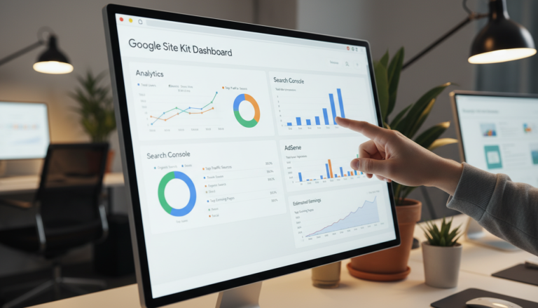 Dashboard Google Site Kit 1.177.0 com gráficos de desempenho e métricas de SEO