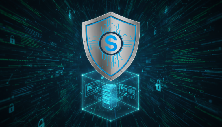 Escudo digital com logo Sucuri protegendo um servidor, simbolizando as novidades e melhorias do Sucuri Security 2.7.2 para segurança de sites.