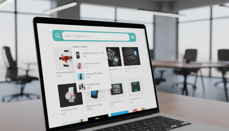 Interface do Advanced Woo Search 3.63 em loja WooCommerce com resultados rápidos