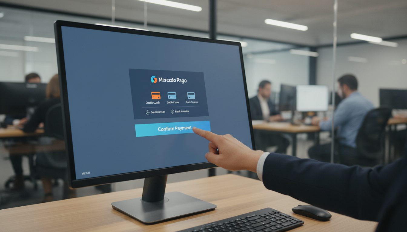 Tela de checkout do WooCommerce com Mercado Pago 8.7.21, opções de pagamento e um botão de confirmação