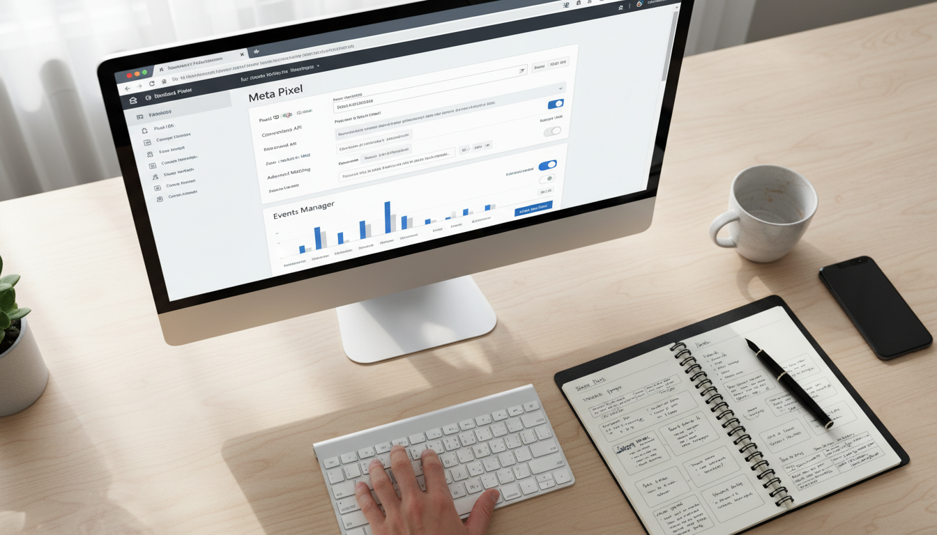 Painel do WordPress com Meta Pixel 5.1.0 configurado para otimização de marketing digital e rastreamento de eventos, com foco em precisão de dados.