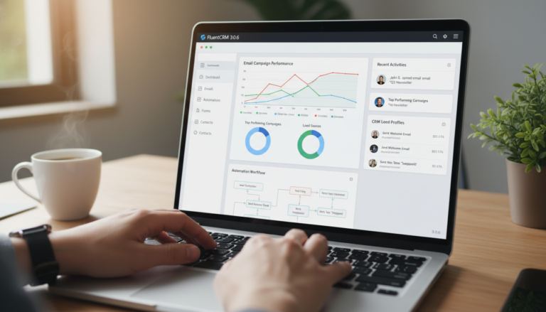 Dashboard do FluentCRM 3.0.6 com gráficos de campanhas e fluxos de automação