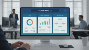 Interface do FluentCRM 3.1.0 com gráficos de email marketing e automação CRM