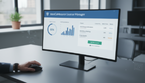 Visão geral do dashboard do License Manager para WooCommerce 3.0.17 com estatísticas de licenças e opções de gerenciamento.