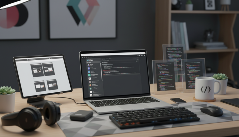 Designer trabalhando com Elementor e HT Mega 3.0.10, mostrando widgets e recursos otimizados para criação de sites.