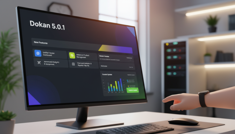 Dashboard Dokan 5.0.1, painel de controle marketplace, interface do usuário, otimização de performance, gerenciamento de vendas