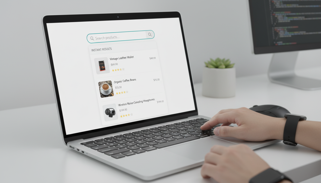 Captura de tela do Advanced Woo Search 3.62, plugin de busca de produtos para WooCommerce, exibindo resultados de pesquisa rápida.