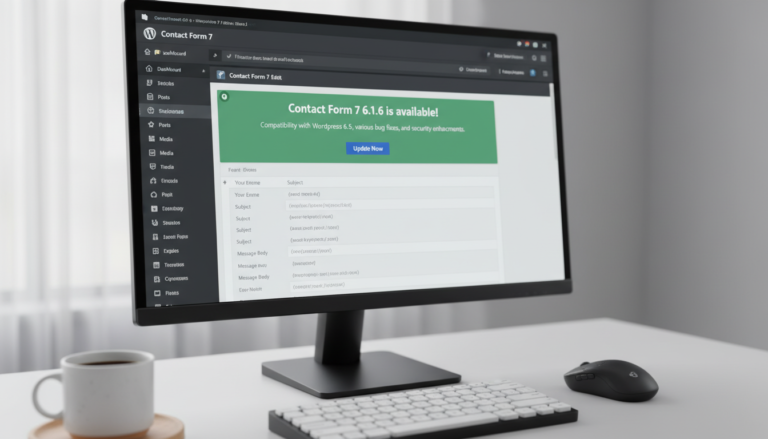 Captura de tela do Contact Form 7 6.1.6 no WordPress, mostrando as opções de formulário e as novas funcionalidades
