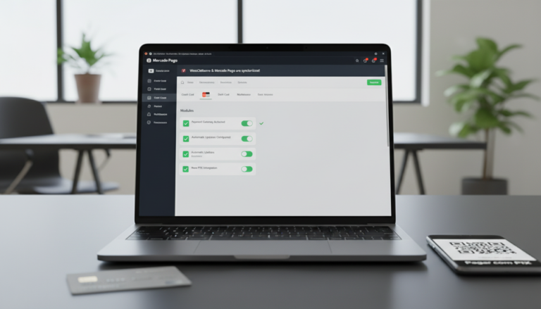 Configurações do plugin Mercado Pago payments para WooCommerce 8.7.20 com novas opções de PIX e parcelamento