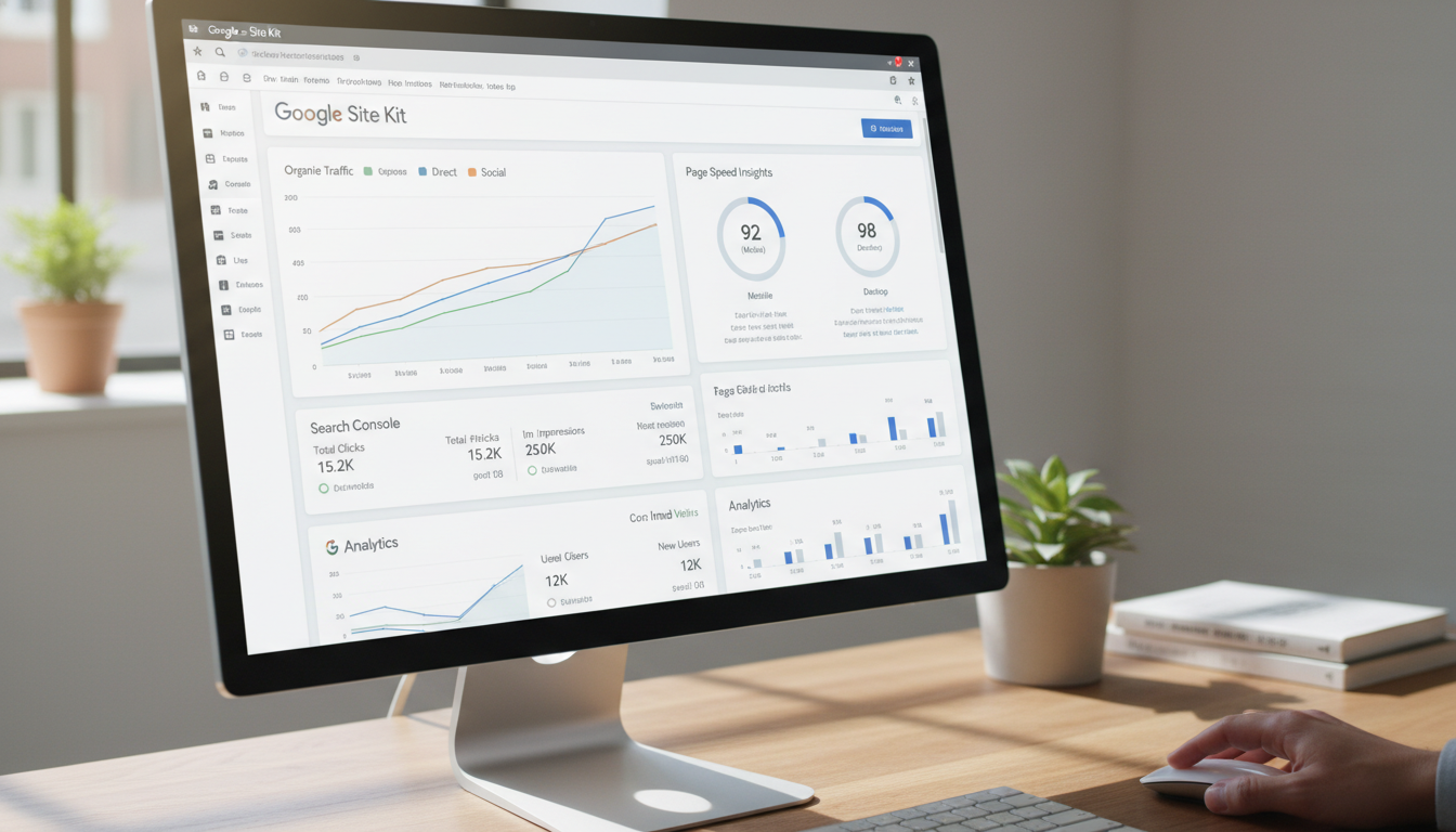 Painel do Site Kit do Google 1.179.0 com gráficos de tráfego e desempenho