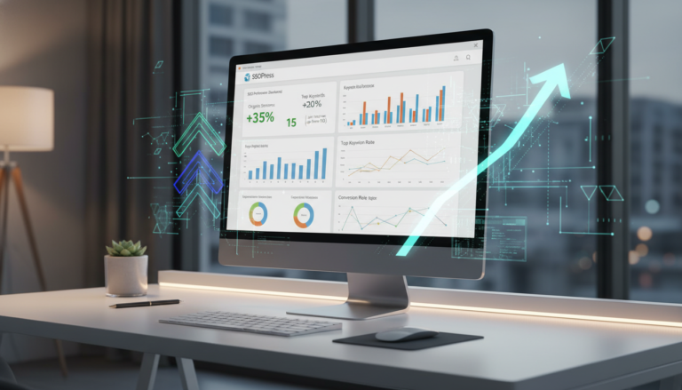 Painel do SEOPress 9.8.1 com gráficos e dados de SEO