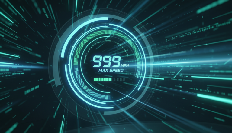 Gráfico de velocidade digital futurista com o logo do Speed Optimizer 7.7.11