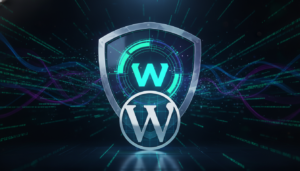 Logotipo do Wordfence Security 8.2.1 protegendo um site WordPress contra ameaças cibernéticas e malware