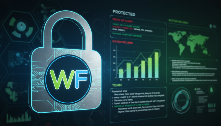 Painel do Wordfence Security 8.2.2, segurança WordPress, firewall, detecção de malware, proteção de site