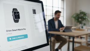 Captura de tela do plugin YITH WooCommerce Wishlist 4.15.0 com botão 'Adicionar à Lista de Desejos' e elementos de e-commerce, ilustrando as melhorias de UX.